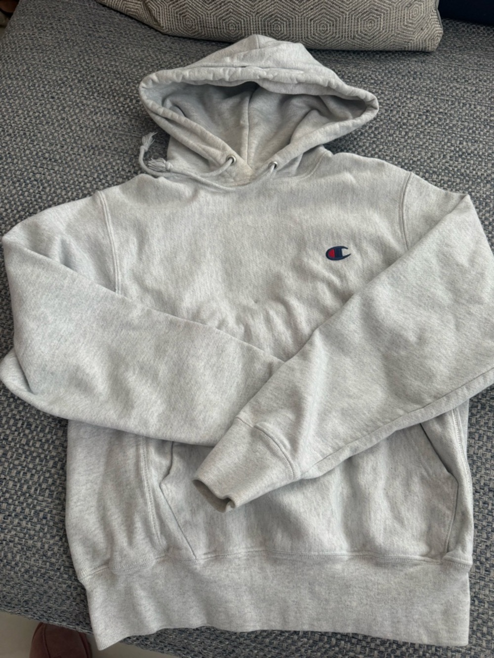 Champion Light Gray Pullover Hoodie with Small Logo
